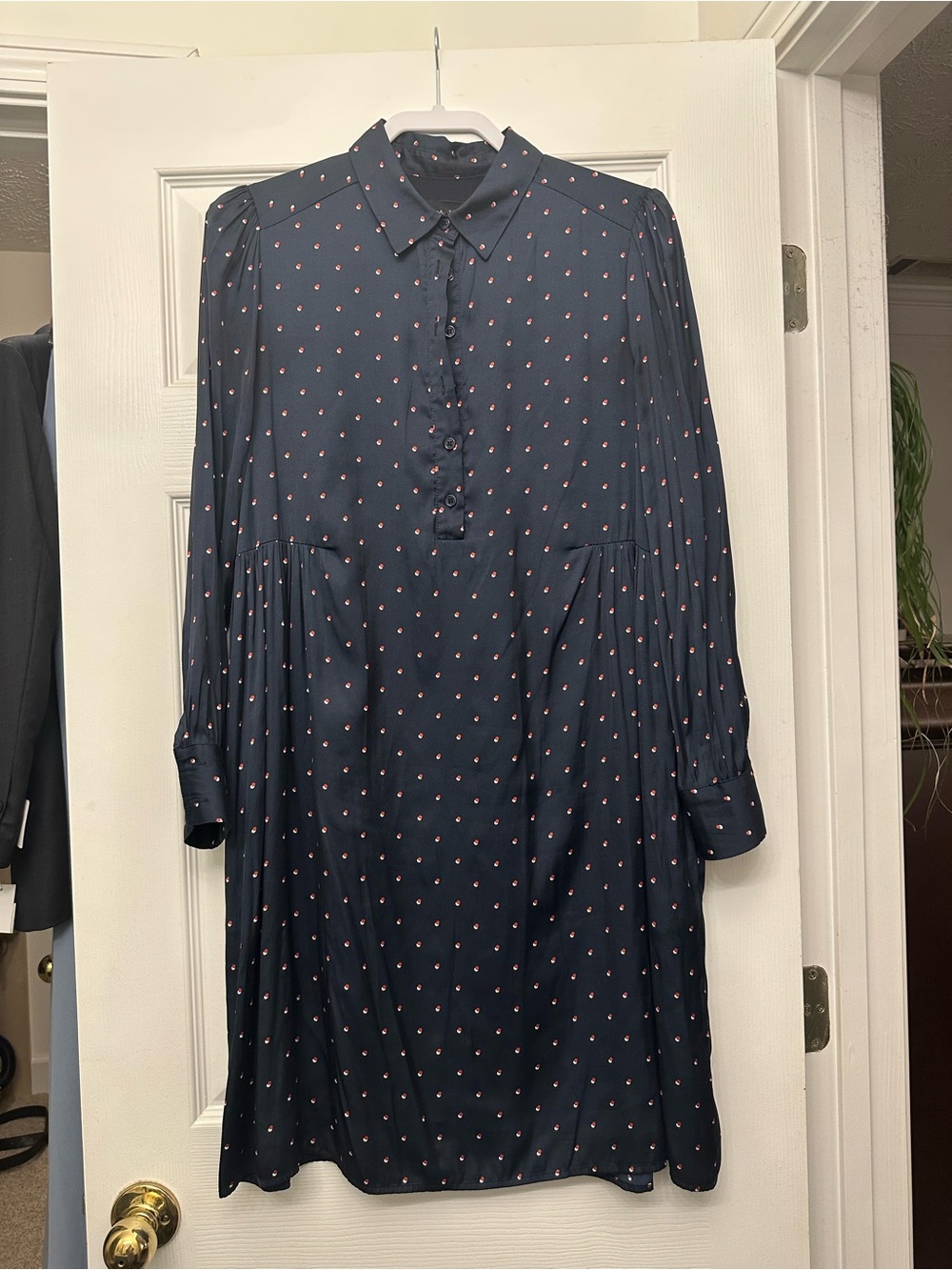 Hatch Navy Maternity Shirt Dress with Dot Print